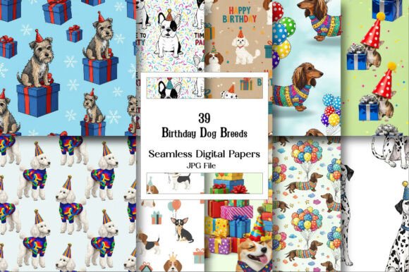Creative Applications for Birthday Dog Breeds Digital Paper