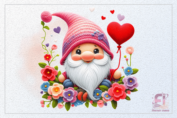 Crochet Valentine Floral Gnome PNG: Cozy Digital Charm