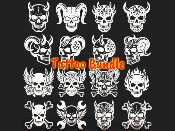 Demon Skull Tattoo SVG Bundle Pack