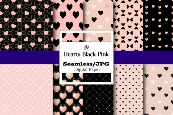 Digital Paper Hearts Black Pink Patterns for Unlimited Creativity