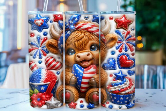 Inflated Patriotic Highland Cow Tumbler Wrap: A Celebration in Design