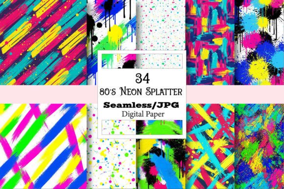 Unleash Your Creativity with 80s Neon Splatter Digital Papers