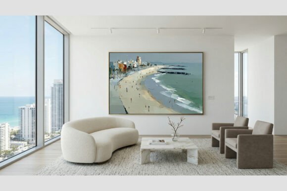 Urban Beach Promenade Impasto Art: A Digital Masterpiece for Walls That Need to Live