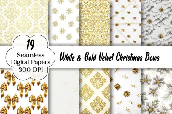White Gold Velvet Christmas Bows: The Ultimate Digital Graphic for Creative Expression